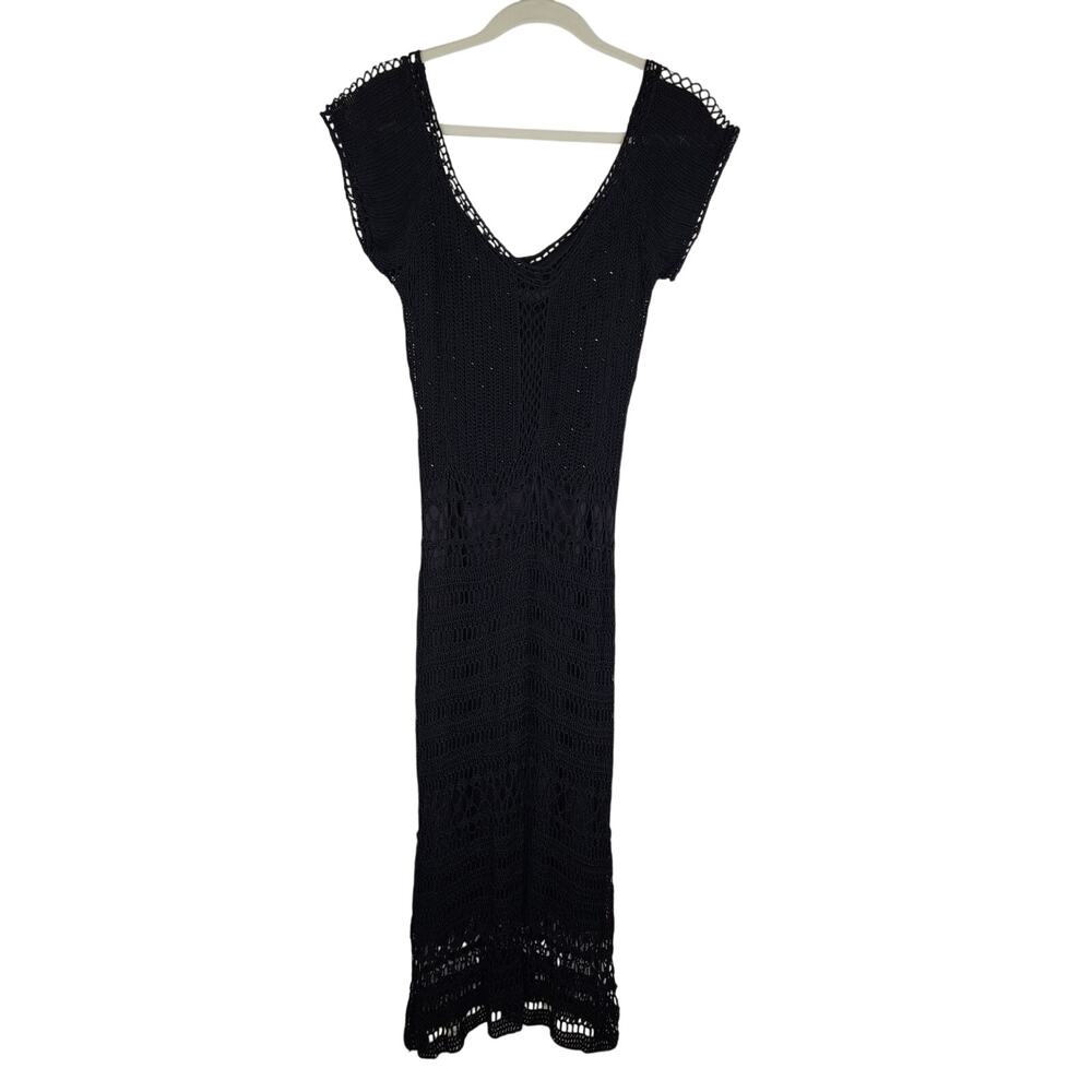 Dressbarn Black Evening Beaded Crochet Dress Midi Maxi Women's Size 14 Wedding